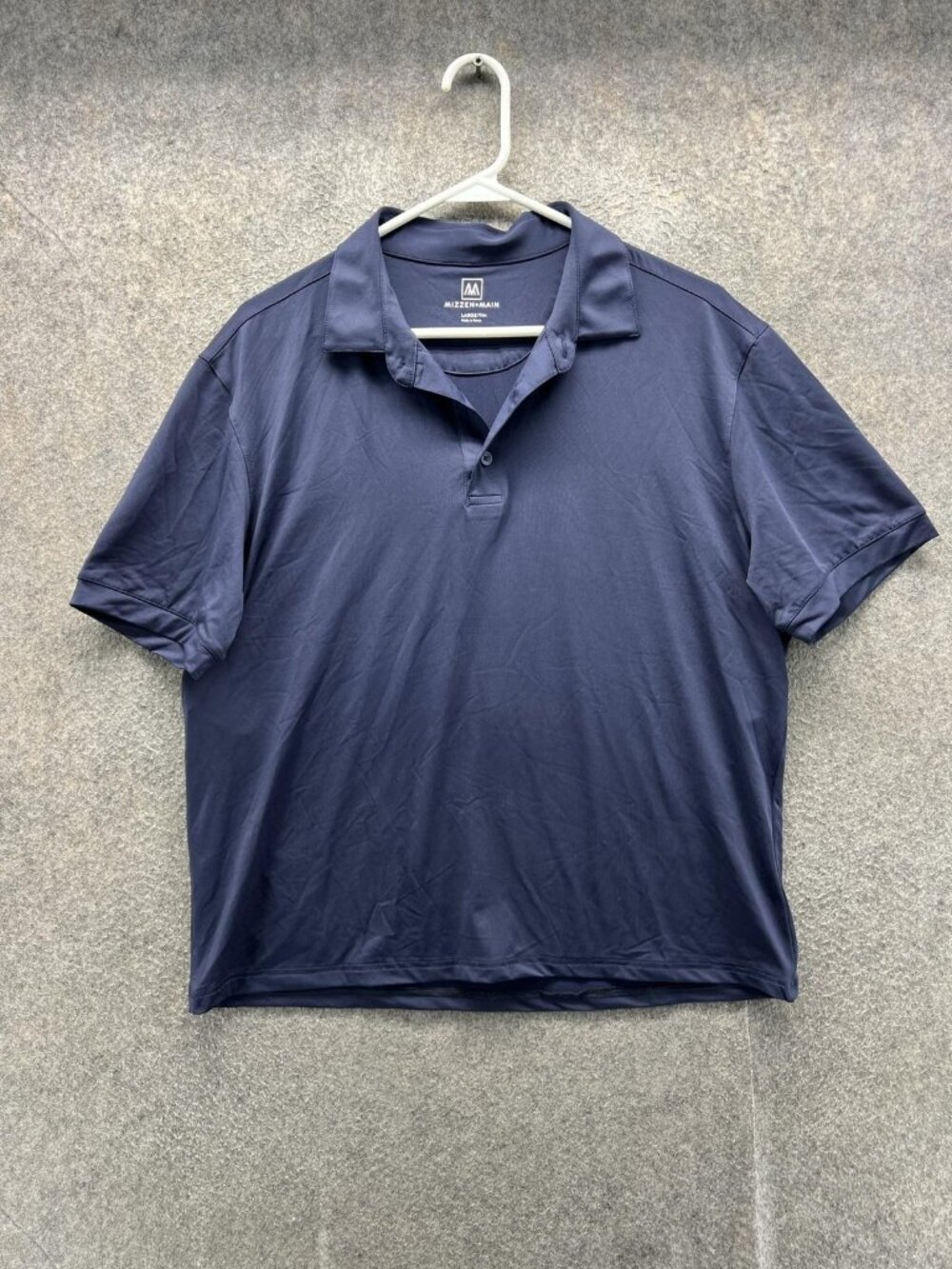 Mizzen+Main Polo Shirt Men Large Blue Solid Lightweight Trim Casual Summer Read